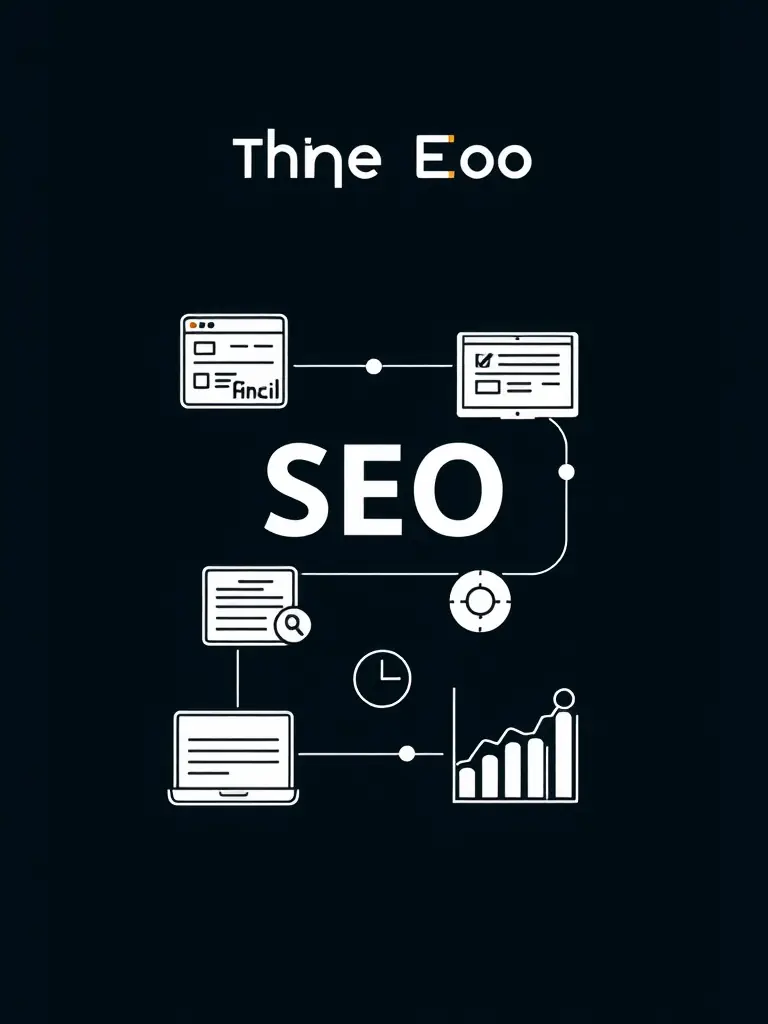 An image of a website being optimized for search engines, showing keyword research and technical SEO elements.
