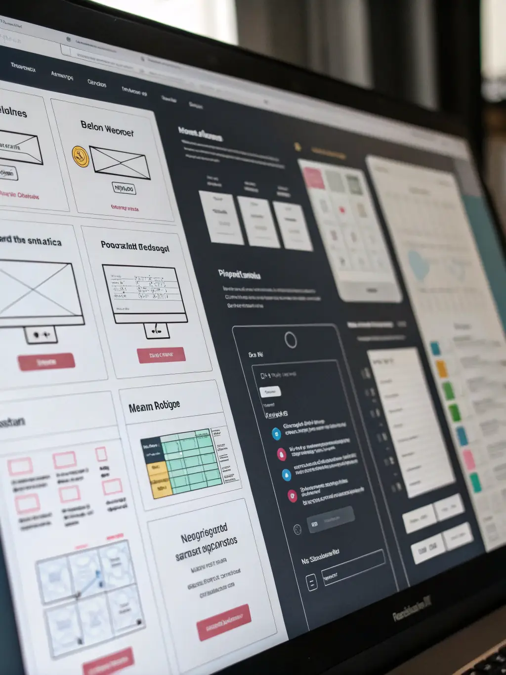 A website wireframe illustration, highlighting the planning and structure involved in creating a user-friendly website layout.